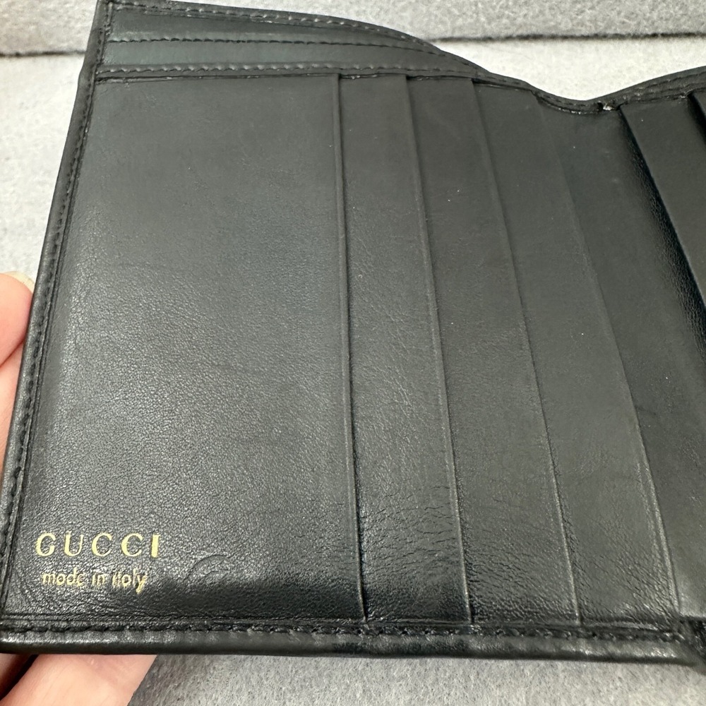 Gucci Bamboo Wallet Black Leather Bifold Snap Closure Card Holder, Used - Picture 14 of 16